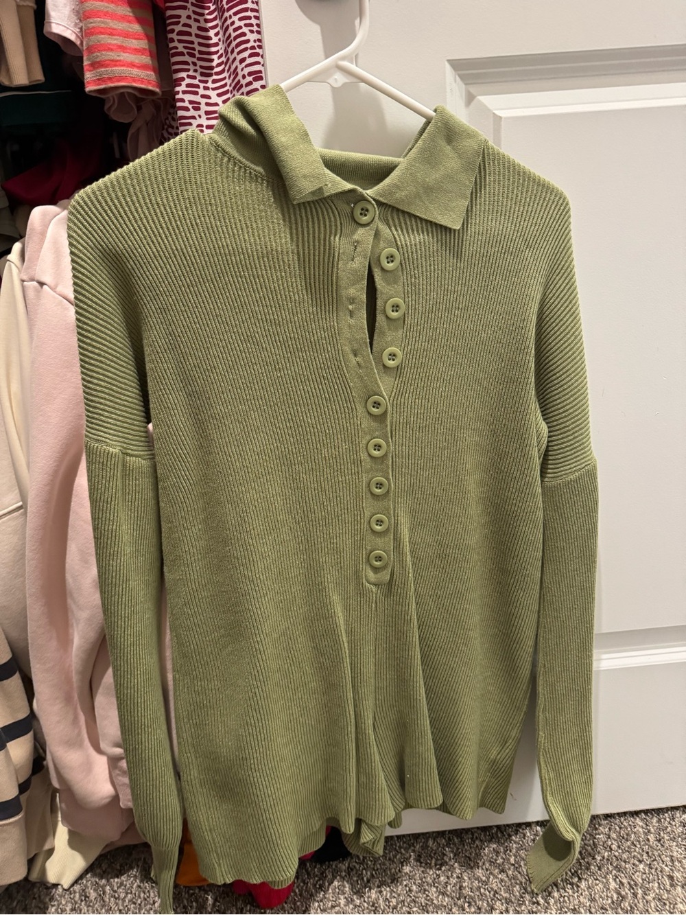 Olive Green Ribbed Button-Up One piece XS/S